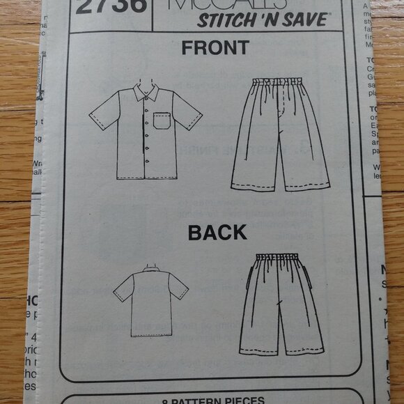 Vintage Shorts & Hawaiian Shirt Sewing Pattern UNCUT Unisex L-XL - Picture 8 of 10